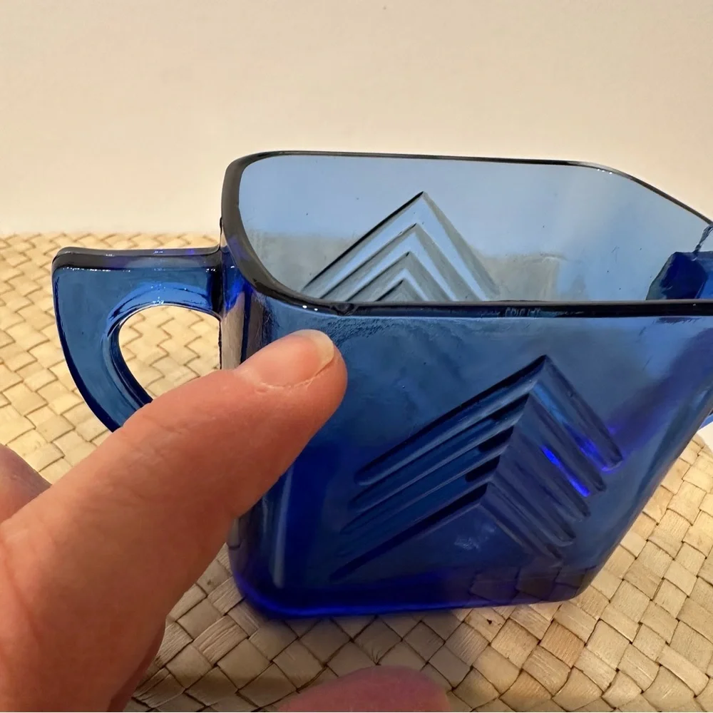 Vintage Hazel Atlas Chevron Cobalt Blue Creamer and Sugar Set